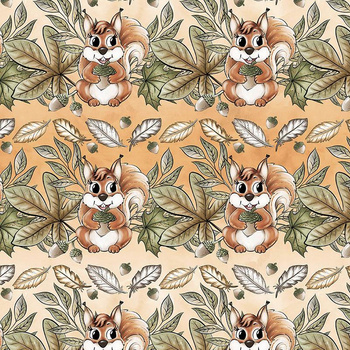SQUIRRELS AND LEAVES pat. 2 (AUTUMN IN THE FOREST) - Waterproof woven fabric