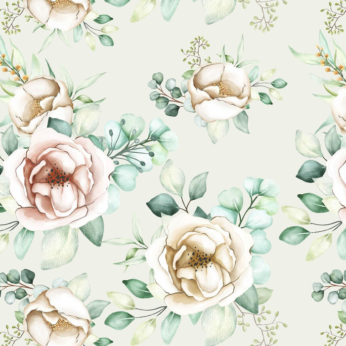 PEONIES pat. 2 - Cotton woven fabric