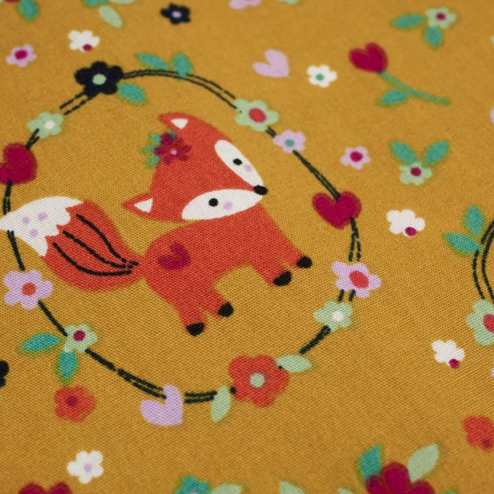 FOXES (wreaths) / mustard - POPLIN 100% cotton