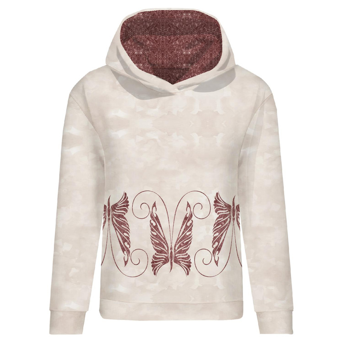 CLASSIC WOMEN’S HOODIE (POLA) - BUTTERFLY pat. 7 (GLITTER BUTTERFLIES) - looped knit fabric - XXL