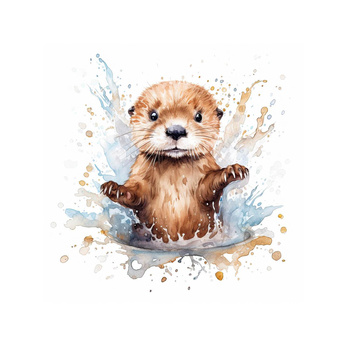 WATERCOLOR BABY OTTER - panel (60cm x 50cm) lycra 300g