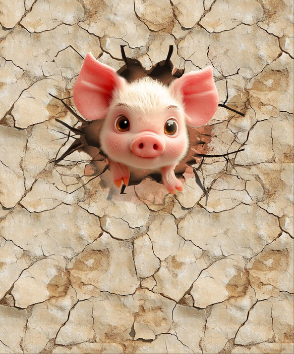 ANIMALS CRACKED wz.5 (piggy) - panel (60cm x 50cm) teplákovina počesaná s elastanem ITY
