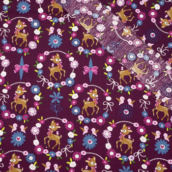 ROE DEER (wreaths) / purple - POPLIN 100% cotton