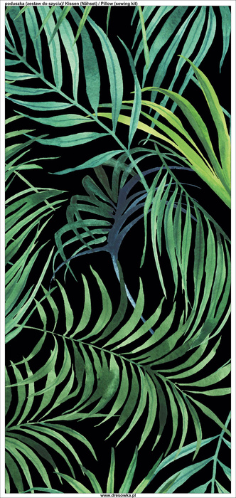 PILLOW 45X45 - PALM LEAVES pat. 4 / black - Upholstery velour - front + back
