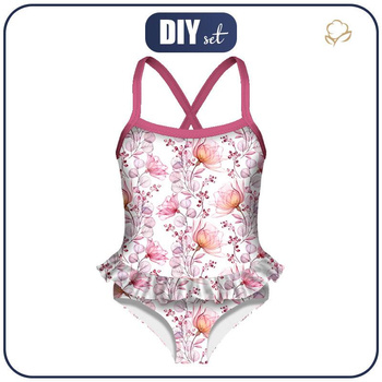 Girl's swimsuit - FLOWERS pat. 4 (pink) - 110-116