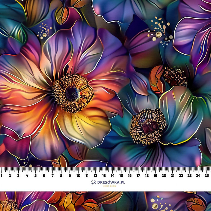COLORFUL FLOWERS vz. 1 - teplákovina s elastanem ITY