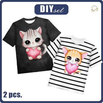 2-PACK - KID’S T-SHIRT - SWEET CATS pat. 1 - sewing set (104/110)