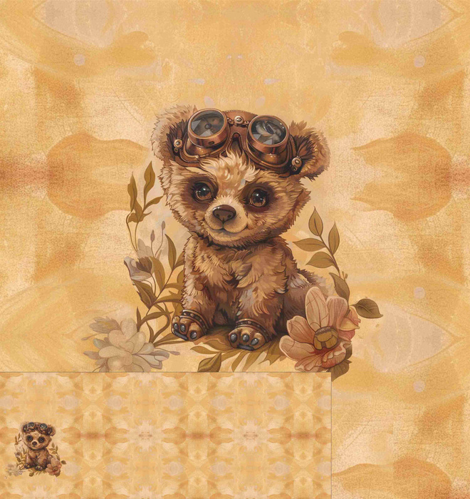 BEAR STEAMPUNK FOREST WZ. 1 - PANEL PANORAMICZNY (60cm x 135cm) muślin bawełniany