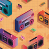 BOOMBOX (retro) / pomarańczowy - tkanina bawełniana