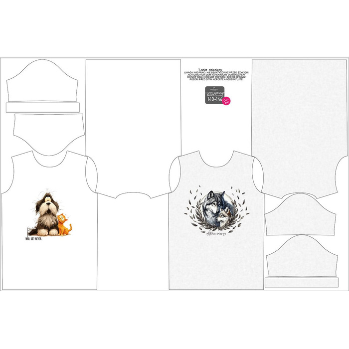 2-PACK - KID’S T-SHIRT - CUTE ANIMALS pat.2 - sewing set (140/146)