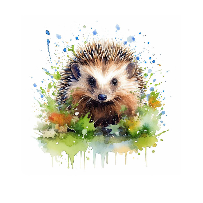 WATERCOLOR HEDGEHOG - panel (75cm x 80cm) tkanina bawełniana