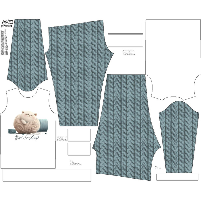 CHILDREN'S PAJAMAS " MIKI" - SLEEPING CAT - sewing set (146/152)