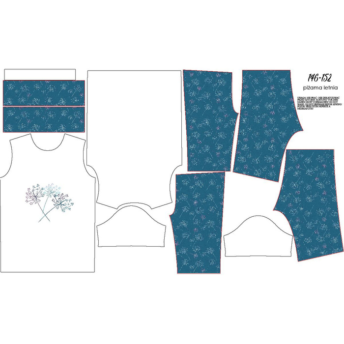 CHILDREN'S PAJAMAS "ADA" - GLITTER DANDELIONS (DRAGONFLIES AND DANDELIONS) - Bamboo Single Jersey with elastan (86/92)