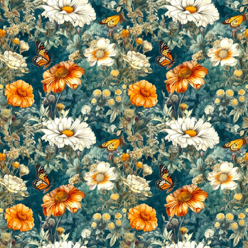 Butterfly & Flowers wz.1- Welur tapicerski