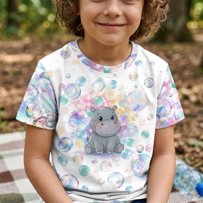 CUTE HIPPO - panel (60cm x 50cm)  Cotton woven fabric