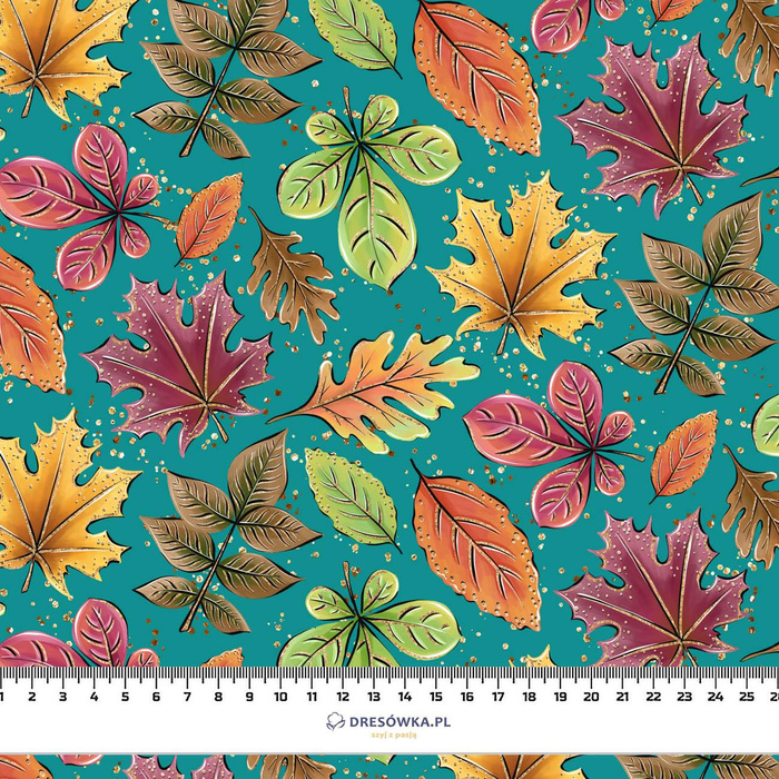 COLORFUL LEAVES MIX / emerald (GLITTER AUTUMN) - Cotton woven fabric