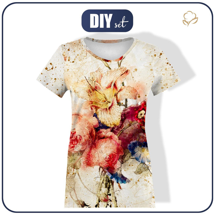 T-SHIRT DAMSKI - WATERCOLOR FLOWERS wz. 5 - single jersey XXL