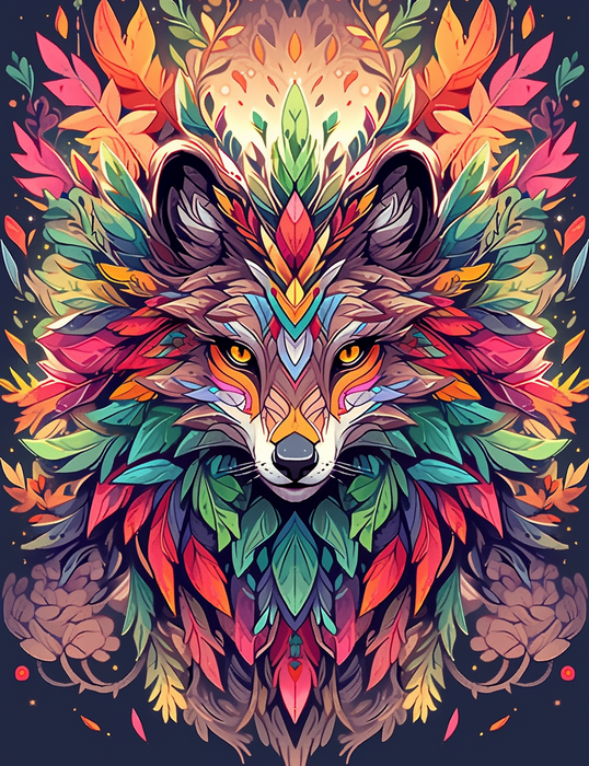 ANIMALS MANDALA wz.1 (fox) - panel (75cm x 80cm) looped knit fabric with elastane ITY