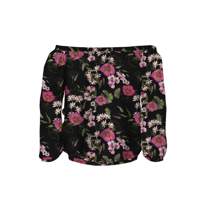 Bardot neckline blouse (SOFIA) - PINK FLOWERS PAT. 2 - sewing set L