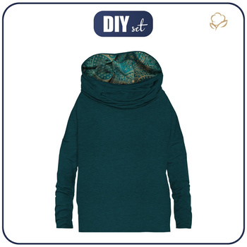 BLUZA DAMSKA (FURIA) NIETOPERZ Z KOMINEM - MELANŻ SZMARAGDOWY / MEHNDI 2.0 - zestaw do uszycia - M