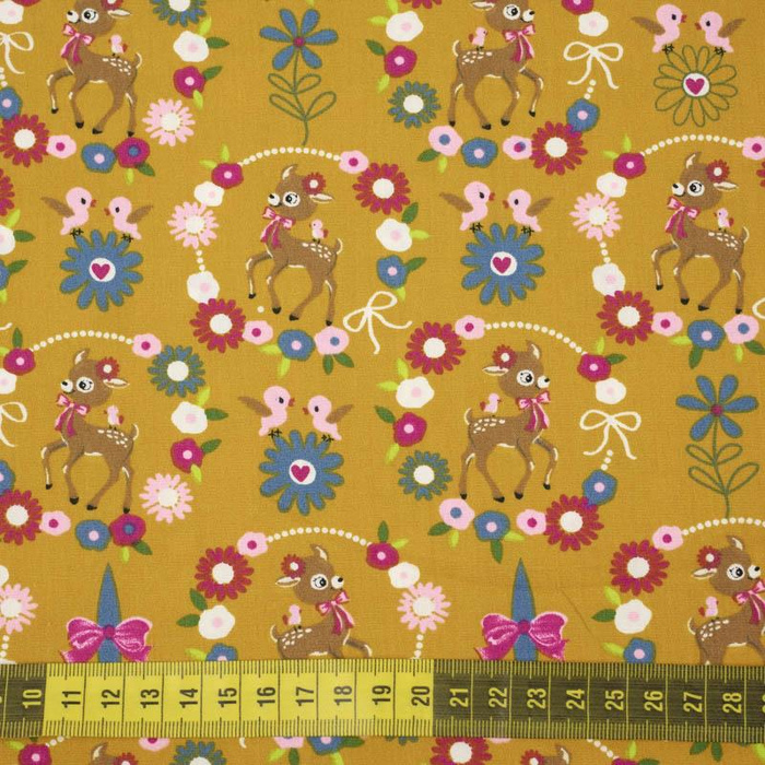 REHE (Blumenkränze) / senf - POPELINE 100% Baumwolle