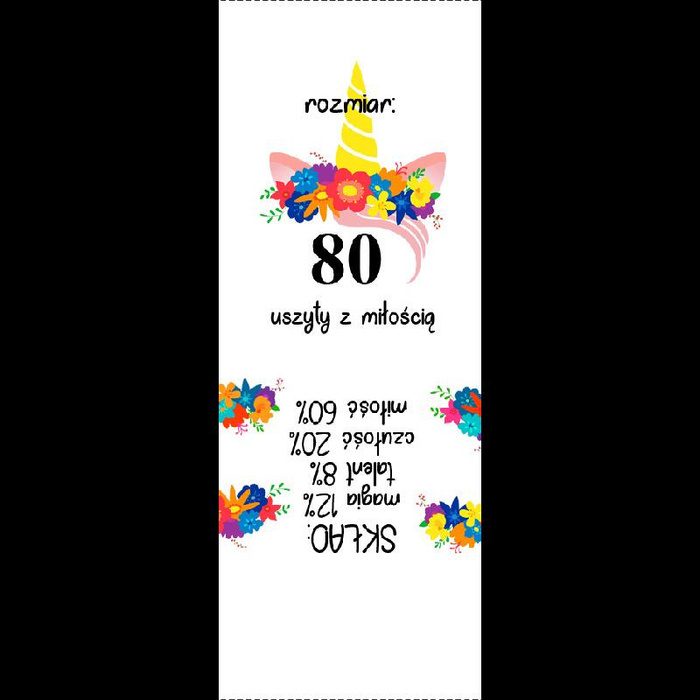 Štítek holčičí "JEDNOROŽEC / věnec" PL - Sada 9 ks / Velikost na výběr