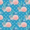 FISH AND SHELLS (MAGICAL OCEAN) / blue - Cotton woven fabric