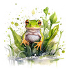 WATERCOLOR FROG - Paneel (75cm x 80cm) bavlněná tkanina