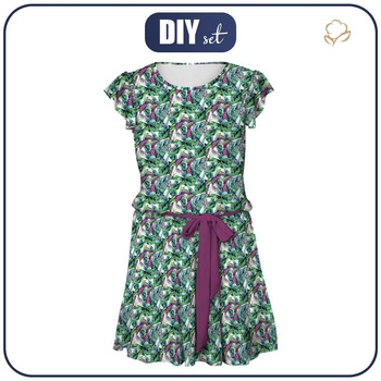 SUKIENKA "EMMA" - LIŚCIE I OWADY WZ. 1 (TROPIKALNA NATURA) / czarny - Jersey wiskozowy z elastanem XS