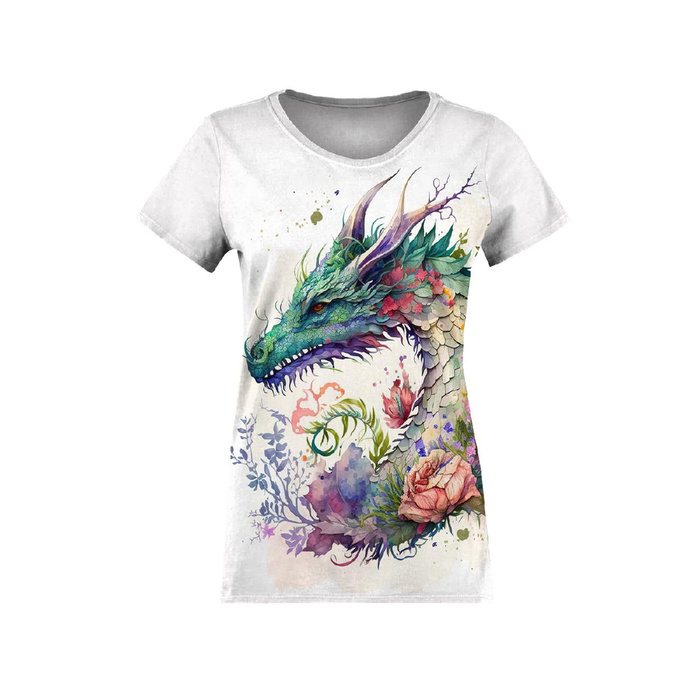 T-SHIRT DAMSKI - WATERCOLOR DRAGON - zestaw do uszycia XS