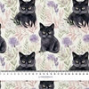 100CM PASTEL BLACK CAT - teplákovina počesaná s elastanem ITY