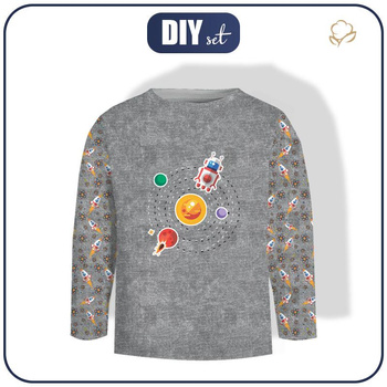 LONGSLEEVE - SONNENSYSTEM (WELTRAUMEXPEDITION) / ACID WASH GRAU - Nähset