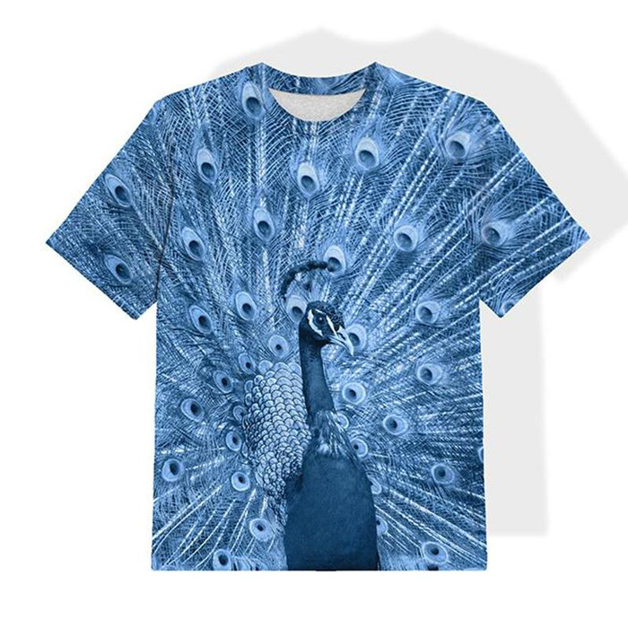 KINDER T-SHIRT- PFAU (CLASSIC BLUE)- Single Jersey (128-134)