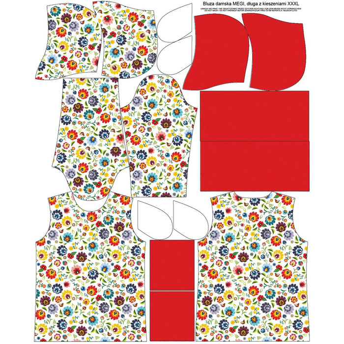 LONG WOMEN’S HOODIE (MEGI) - LOWICZ FOLKLORE / white - looped knit fabric  