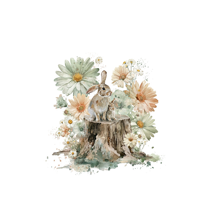 RABBIT FAMILY - Paneel (75cm x 80cm)  Baumwoll Webware