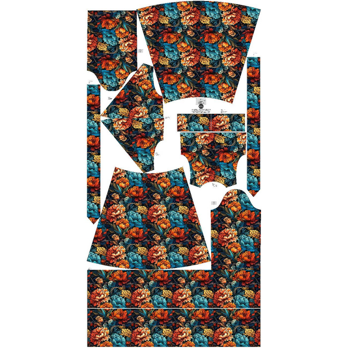 SUKIENKA KOPERTOWA Z FALBANKĄ (ABELLA) - VINTAGE CHINESE FLOWERS WZ. 1 - zestaw do uszycia XXL