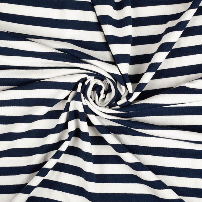 Viscose jersey - STRIPES DARK BLUE / WHITE 1,0cm x 1,0cm 