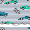 FAST WHEELS / blue on grey - Cotton woven fabric