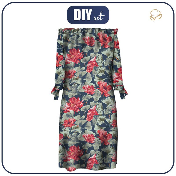 DRESS "CARMEN" - RED POPPIES - crepe M