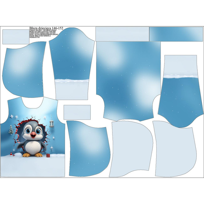 KID'S HOODIE (ALEX) - HAPPY PENGUIN - looped knit fabric (158/164)