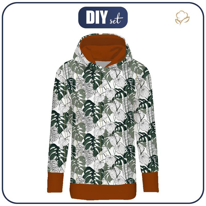 BLUZA DAMSKA (MEGI) - DŁUGA Z KAPTUREM - MONSTERA 3.0 - dzianina pętelkowa