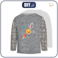 LONGSLEEVE - SONNENSYSTEM (WELTRAUMEXPEDITION) / ACID WASH GRAU - Single Jersey (86/92)