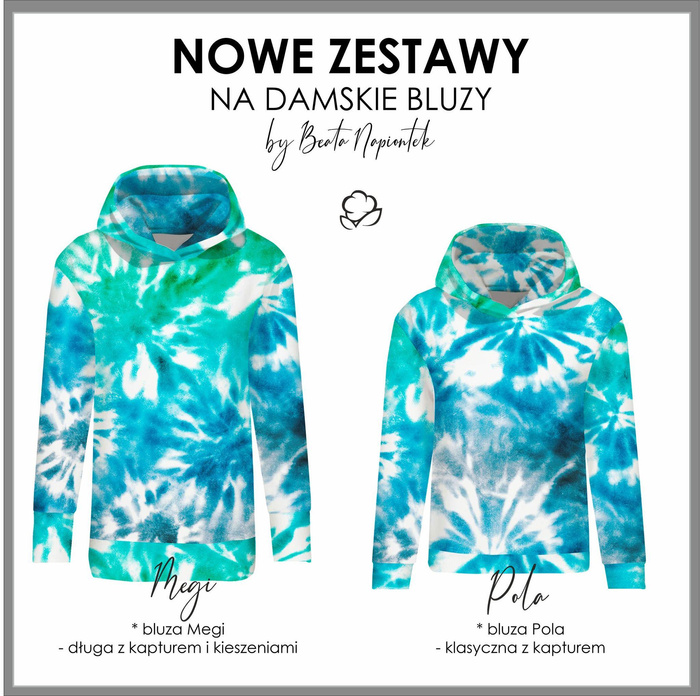 CLASSIC WOMEN’S HOODIE (POLA) - BATIK pat. 1 / blue - green - looped knit fabric - XXXL