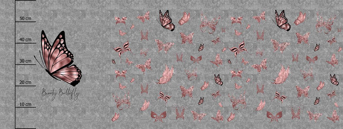 BEAUTY BUTTERFLY (GLITTER BUTTERFLIES) / ACID WASH GREY - panel,  softshell (60cm x 155cm)