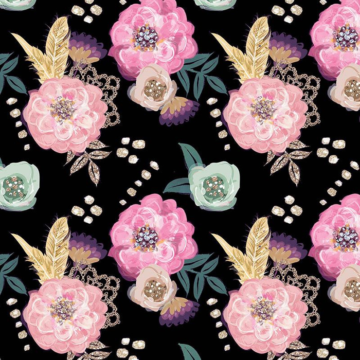 FLOWERS AND GOLDEN FEATHERS pat. 2 - Nylon fabric PUMI