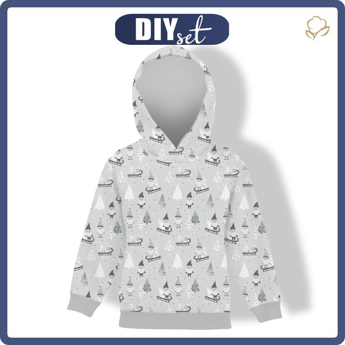DĚTSKÁ MIKINA S KAPUCÍ  (ALEX) - TRPASLÍCI NA SANÍCH (LESNÍ TRPASLÍCI) / ŠEDÝ -  Sada šití