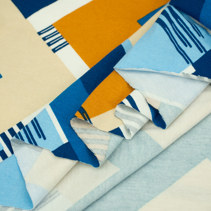Viskózový úplet - Retro Honey & Blue wz.1