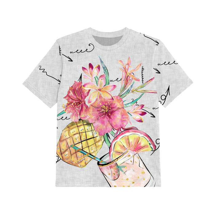2-PACK - T-SHIRT DZIECIĘCY - ANANASOWY DRINK i KOLIBER - ZESTAW DO USZYCIA (140/146)