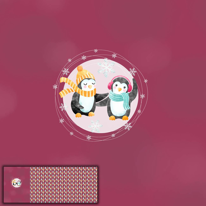 PRZYJACIELE PINGWINY WZ. 1 / fioletowy (ŚWIĄTECZNE PINGWINY) - PANEL PANORAMICZNY (60 x 155cm)