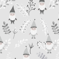 DWARFS AND FERN (FOREST DWARFS) / GREY - Cotton woven fabric